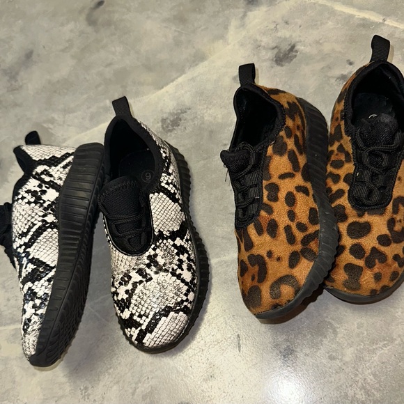 Little Girls Sneakers Size 9 Leopard Print And Snakeskin - Picture 2 of 7
